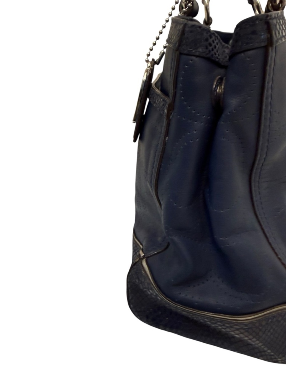 Coach Navy Leather Tote with Heart Charm Accent - Picture 5 of 13